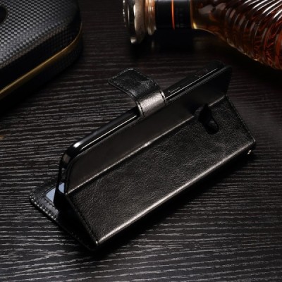 Samsung Galaxy A5 2017 (A520) atverčiamas juodas odinis Casual dėklas - piniginė / Priedai.lt