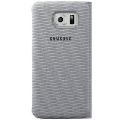 Samsung Galaxy S6 Edge oficiāls Flip Wallet Cover atvērams sudrabs ādas maciņš / Vacins.lv