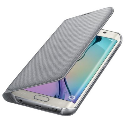 Samsung Galaxy S6 Edge oficiāls Flip Wallet Cover atvērams sudrabs ādas maciņš / Vacins.lv