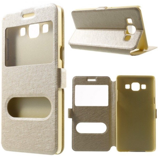 Atvēramais „Dual Window“ stila maciņš - zelta (Galaxy A5 2015)