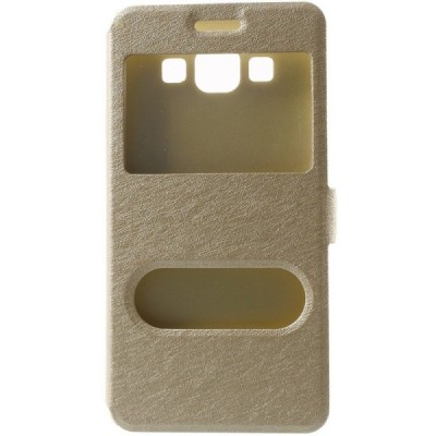Samsung Galaxy A5 (A500) dual window atvēramais zelta maciņš / Vacins.lv
