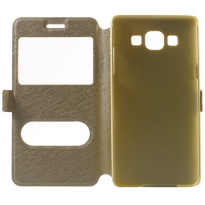 Samsung Galaxy A5 (A500) dual window atvēramais zelta maciņš / Vacins.lv