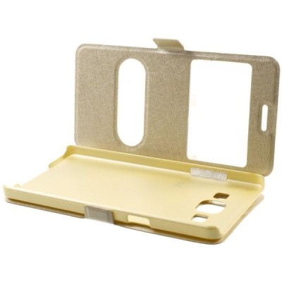 Samsung Galaxy A5 (A500) dual window atvēramais zelta maciņš / Vacins.lv