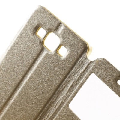 Samsung Galaxy A5 (A500) dual window atvēramais zelta maciņš / Vacins.lv