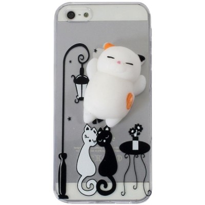 Apple iPhone 5, 5s ir SE „Squezy“ Cat kieto silikono TPU skaidrus dėklas - nugarėlė / Priedai.lt