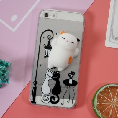 Apple iPhone 5, 5s ir SE „Squezy“ Cat kieto silikono TPU skaidrus dėklas - nugarėlė / Priedai.lt