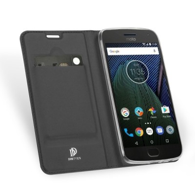 Motorola Moto G5 Plus (XT1684) „Dux Ducis“ Skin sērijas melns ādas atvērams maciņš / Vacins.lv