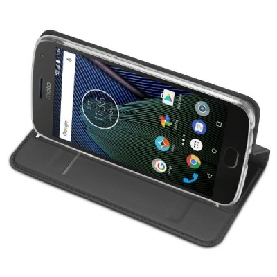 Motorola Moto G5 Plus (XT1684) „Dux Ducis“ Skin sērijas melns ādas atvērams maciņš / Vacins.lv