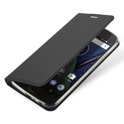 Motorola Moto G5 Plus (XT1684) „Dux Ducis“ Skin sērijas melns ādas atvērams maciņš / Vacins.lv