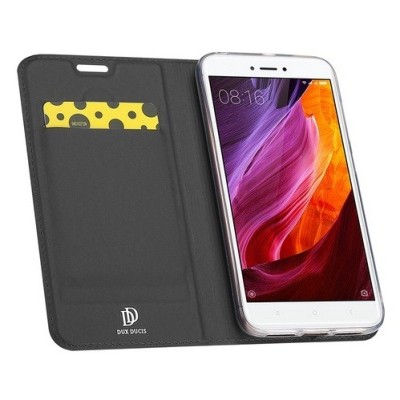 Xiaomi Redmi 4X „Dux Ducis“ Skin sērijas melns ādas atvērams maciņš / Vacins.lv