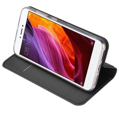Xiaomi Redmi 4X „Dux Ducis“ Skin sērijas melns ādas atvērams maciņš / Vacins.lv