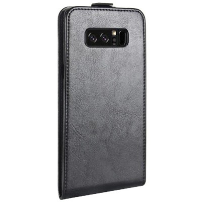 Samsung Galaxy Note 8 (N950F) klasisks ādas vertikāli atvēramais melns maciņš / Vacins.lv