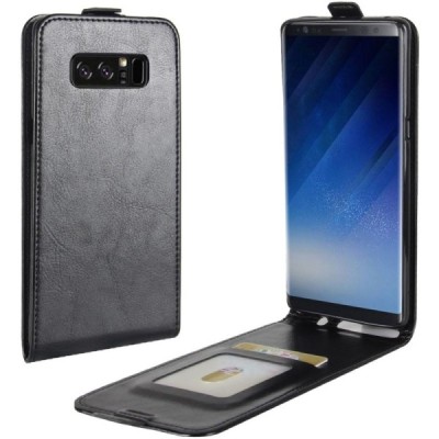 Samsung Galaxy Note 8 (N950F) klasisks ādas vertikāli atvēramais melns maciņš / Vacins.lv