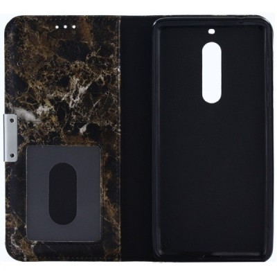 Nokia 5 „Marble“ atvēramais ādas brūns maciņš - maks / Vacins.lv