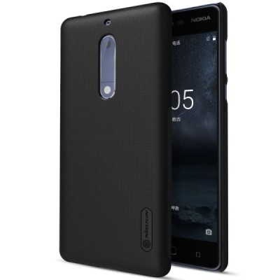 Nokia 5 Frosted Shield juodas plastikinis dėklas + apsauginė ekrano plėvelė / Priedai.lt