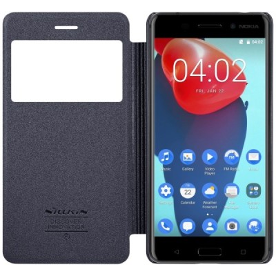 Nokia 6 „Nillkin“ Sparkle atvēramais pelēks maciņš / Vacins.lv