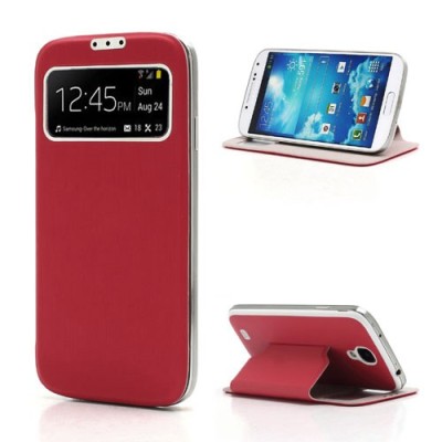 Samsung Galaxy S4 S-View stiliaus raudonas atverčiamas dėklas (dėkliukas) - galinis dangtelis / Priedai.lt