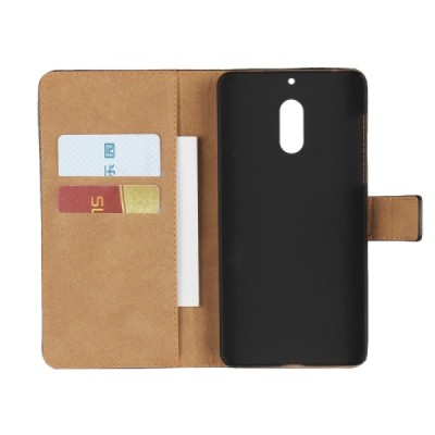 Nokia 6 atvēramais ādas melns maciņš, grāmata (maks) / Vacins.lv