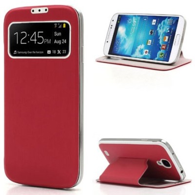 Samsung Galaxy S4 S-View stiliaus raudonas atverčiamas dėklas (dėkliukas) - galinis dangtelis / Priedai.lt