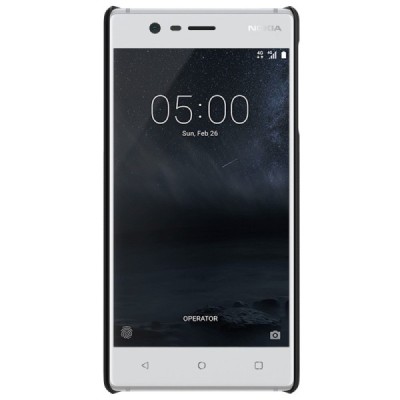 Nokia 3 Frosted Shield juodas plastikinis dėklas + apsauginė ekrano plėvelė / Priedai.lt