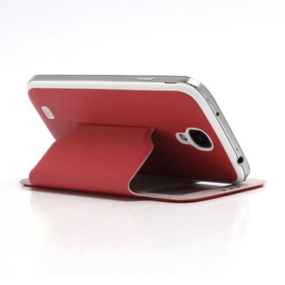 Samsung Galaxy S4 S-View stiliaus raudonas atverčiamas dėklas (dėkliukas) - galinis dangtelis / Priedai.lt