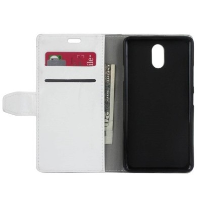 Nokia 3 atverčiamas baltas odinis dėklas, knygutė - piniginė / Priedai.lt