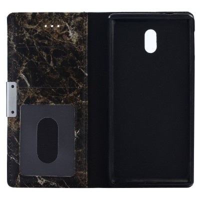 Nokia 3 „Marble“ atverčiamas rudas odinis dėklas - knygutė / Priedai.lt