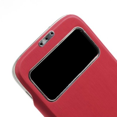 Samsung Galaxy S4 S-View stiliaus raudonas atverčiamas dėklas (dėkliukas) - galinis dangtelis / Priedai.lt