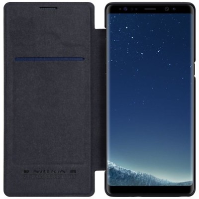 Greznais „Nillkin“ Qin sērijas ādas atvērams melns Samsung Galaxy Note 8 (N950F) maciņš / Vacins.lv