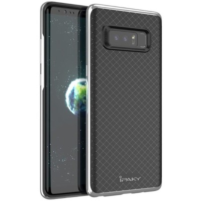 Samsung Galaxy Note 8 (N950F) „IPAKY“ cieta silikona (TPU) melns apvalks (apmales - sudrabā krāsā) / Vacins.lv