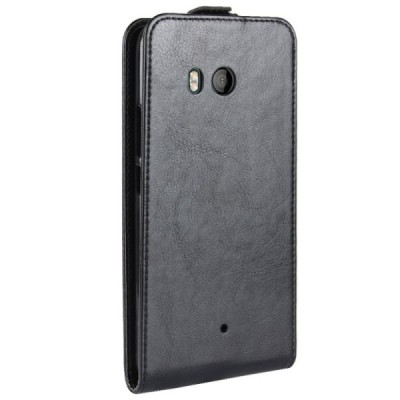 HTC U11 un HTC U11 Dual klasisks ādas vertikāli atvēramais melns maciņš / Vacins.lv