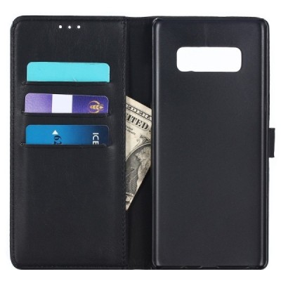 Samsung Galaxy Note 8 (N950F) atverčiamas juodas odinis retro dėklas - piniginė / Priedai.lt