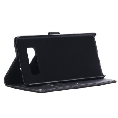 Samsung Galaxy Note 8 (N950F) atverčiamas juodas odinis retro dėklas - piniginė / Priedai.lt