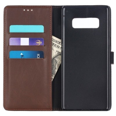Samsung Galaxy Note 8 (N950F) atvēramais ādas tumši brūns retro maciņš (maks) / Vacins.lv