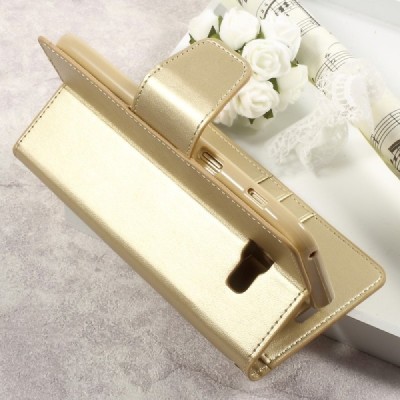 „Mercury“ Samsung Galaxy A5 2017 (A520) auksinis odinis atverčiamas dėklas - piniginė / Priedai.lt