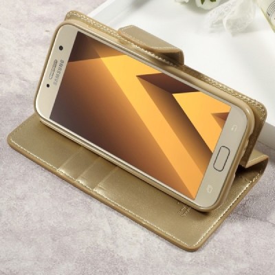 „Mercury“ Samsung Galaxy A5 2017 (A520) auksinis odinis atverčiamas dėklas - piniginė / Priedai.lt