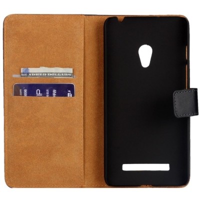 Asus Zenfone 5 (A500CG) atvēramais ādas melns Casual maciņš (maks) / Vacins.lv