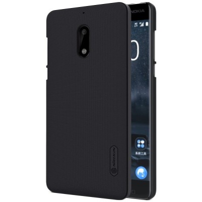 Nokia 6 Nillkin Frosted Shield melns plastmasas apvalks + ekrāna aizsargplēve / Vacins.lv