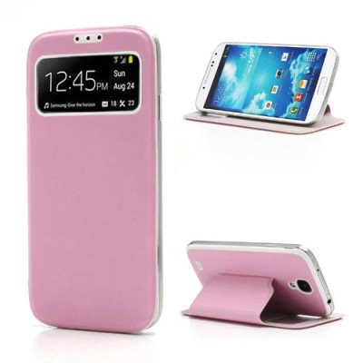 Samsung Galaxy S4 S-View stiliaus rožinis atverčiamas dėklas (dėkliukas) - galinis dangtelis / Priedai.lt