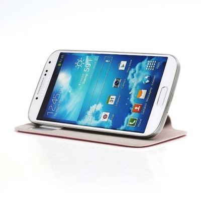 Samsung Galaxy S4 S-View stiliaus rožinis atverčiamas dėklas (dėkliukas) - galinis dangtelis / Priedai.lt