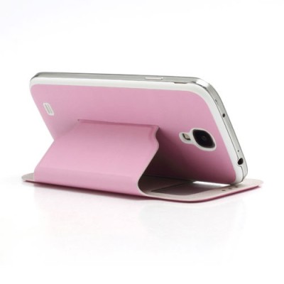 Samsung Galaxy S4 S-View stiliaus rožinis atverčiamas dėklas (dėkliukas) - galinis dangtelis / Priedai.lt