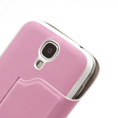 Samsung Galaxy S4 S-View stiliaus rožinis atverčiamas dėklas (dėkliukas) - galinis dangtelis / Priedai.lt