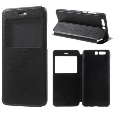 Huawei Honor 9 (Honor 9 Premium) melns atvēramais „View Window“ ādas maciņš / Vacins.lv