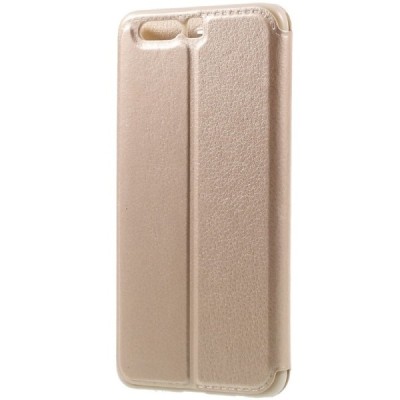 Huawei Honor 9 (Honor 9 Premium) auksinis odinis atverčiamas „View Window“ dėklas su langeliu / Priedai.lt