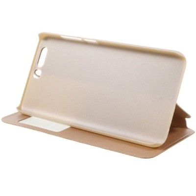 Huawei Honor 9 (Honor 9 Premium) auksinis odinis atverčiamas „View Window“ dėklas su langeliu / Priedai.lt