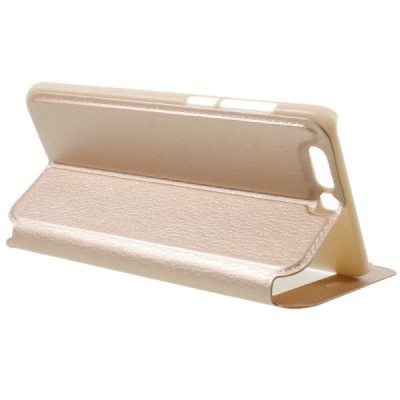 Huawei Honor 9 (Honor 9 Premium) auksinis odinis atverčiamas „View Window“ dėklas su langeliu / Priedai.lt
