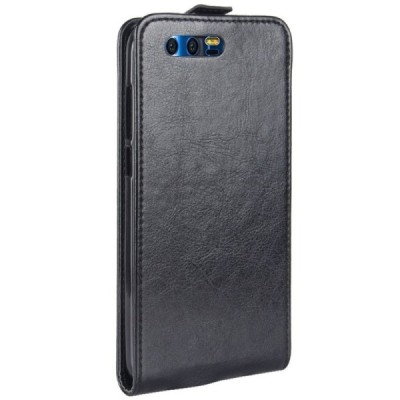 Huawei Honor 9 (Honor 9 Premium) klasikinis vertikaliai atverčiamas juodas odinis dėklas / Priedai.lt