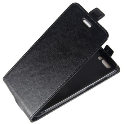 Huawei Honor 9 (Honor 9 Premium) klasikinis vertikaliai atverčiamas juodas odinis dėklas / Priedai.lt