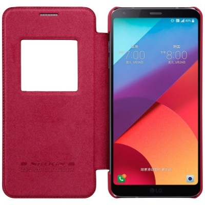 Prabangus „Nillkin“ Qin serijos raudonas odinis atverčiamas LG G6 (H870) dėklas / Priedai.lt