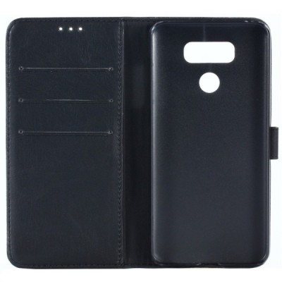 LG G6 (H870) atverčiamas juodas odinis retro dėklas - piniginė / Priedai.lt